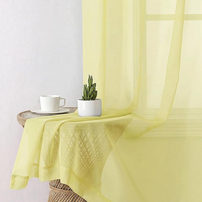Lecloud Goose Yellow Sheer Curtains 78 Inches Long 2 Panels, Airy Light Filtering Voile Bedroom Curtains for Living Room Windows, Rod Pocket Solid Drapes for Dining Room, Each Panel 42" W x 78" L