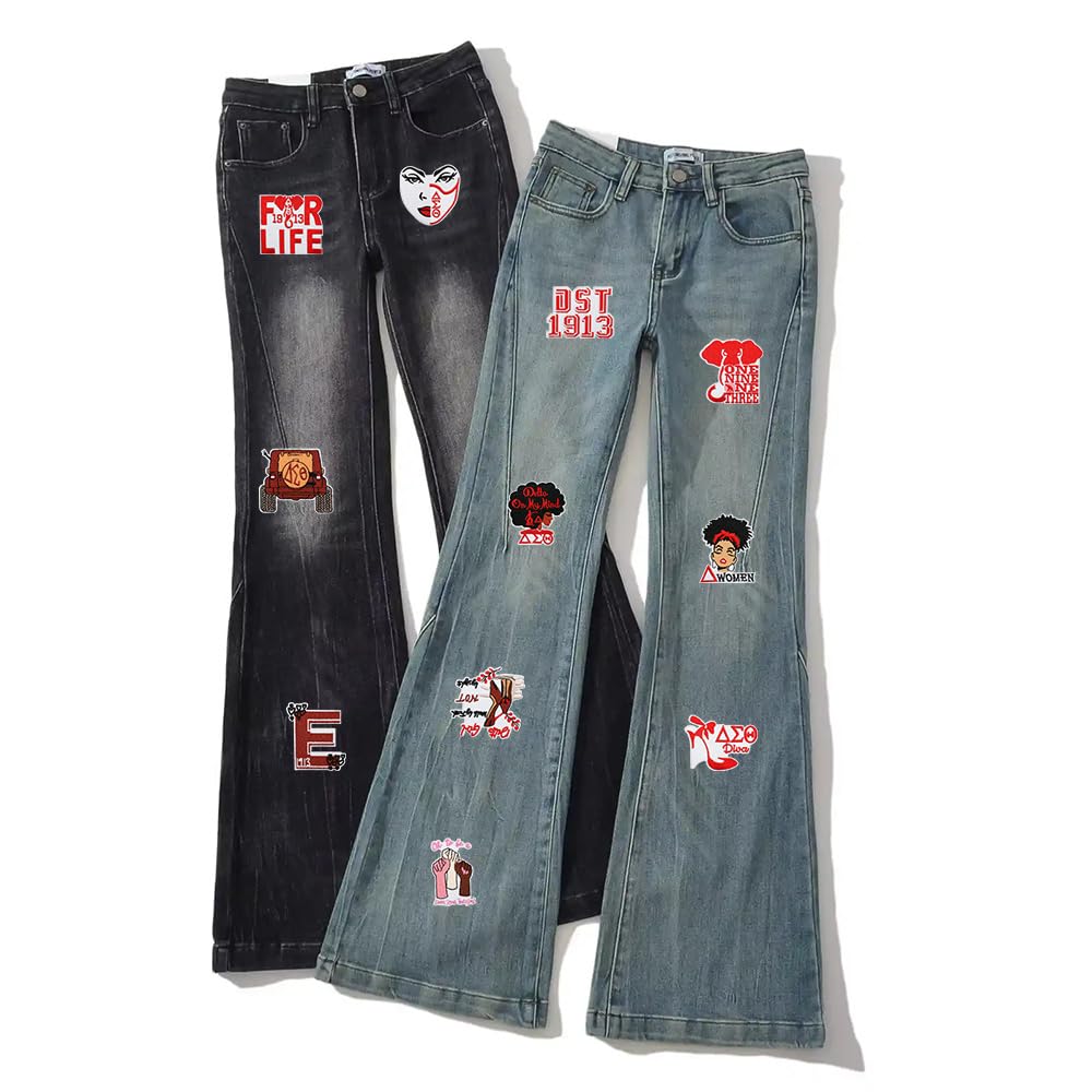 24 PCS Black Girl Patches Compatible with Delta Sigma Theta Sorority Embroidered Iron on Sew on Applique Patches for Shirts Backpacks Pants Clothes Coat Bags Jackets Vests Uniforms