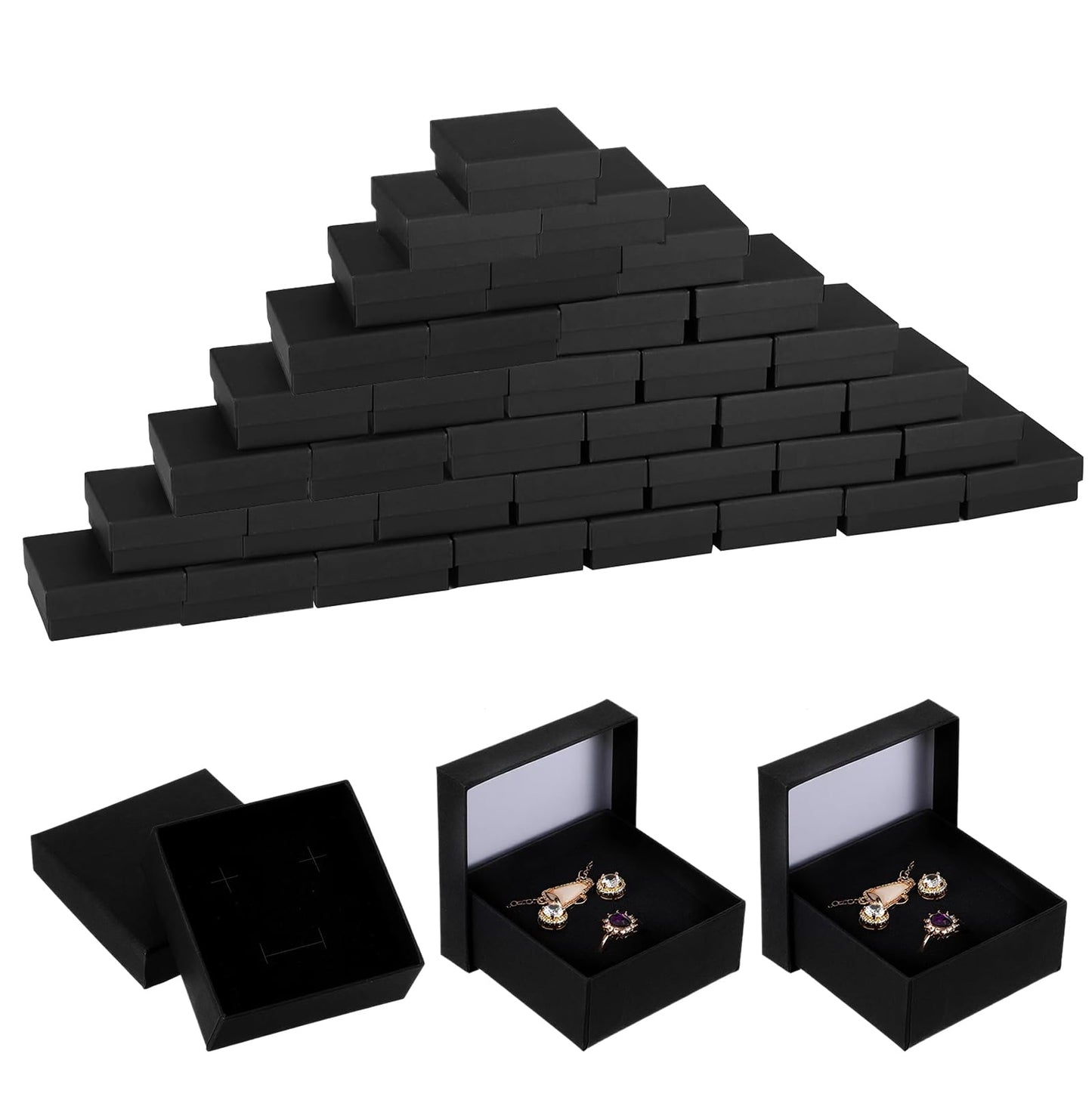 hidyuuoo 36pcs Jewelry Gift Boxes - Black Small Packaging for Jewelry Storage, Cotton Filled Cardboard for Earrings, Rings, Necklaces - Valentine's Day, Mother's Day