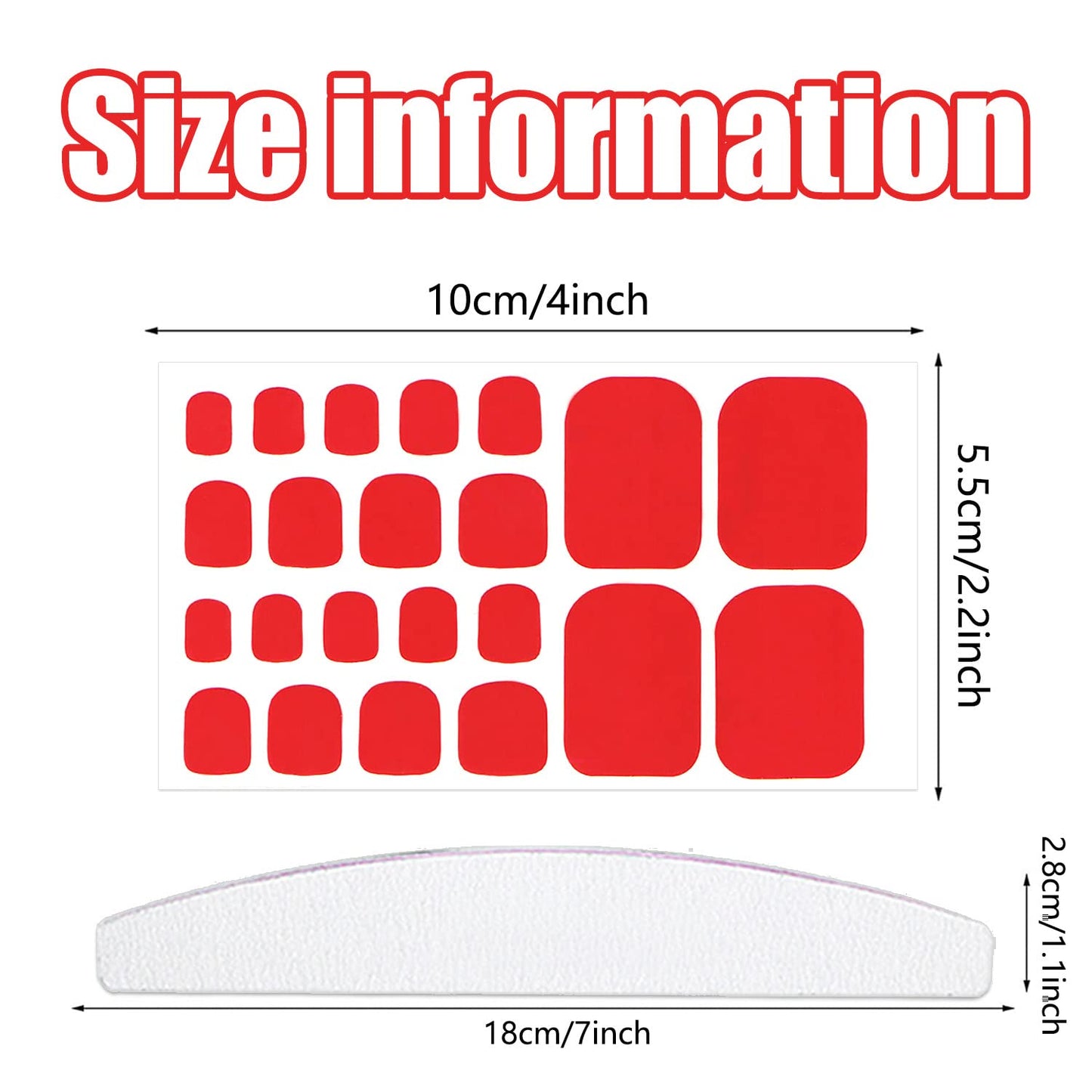 YECIRALA 440 Pcs Red Solid Toe Nail Polish Strips, 20 Sheets Full Cover Toenail Stickers Self-Adhesive Nail Wraps for Women Girls DIY Nail Art Toenails Stickers Stick On Nails Polish Wraps