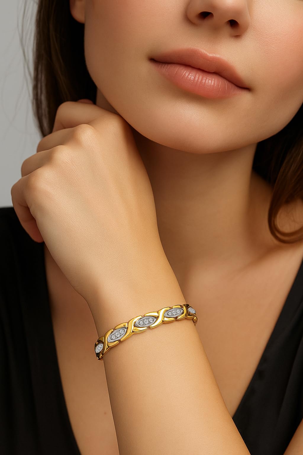 38 Elegant Titanium Magnetic Bracelet for Women Germanium and Magnetic Functions with Free Link Removal Tool Christmas gift (S&G With Zircon)