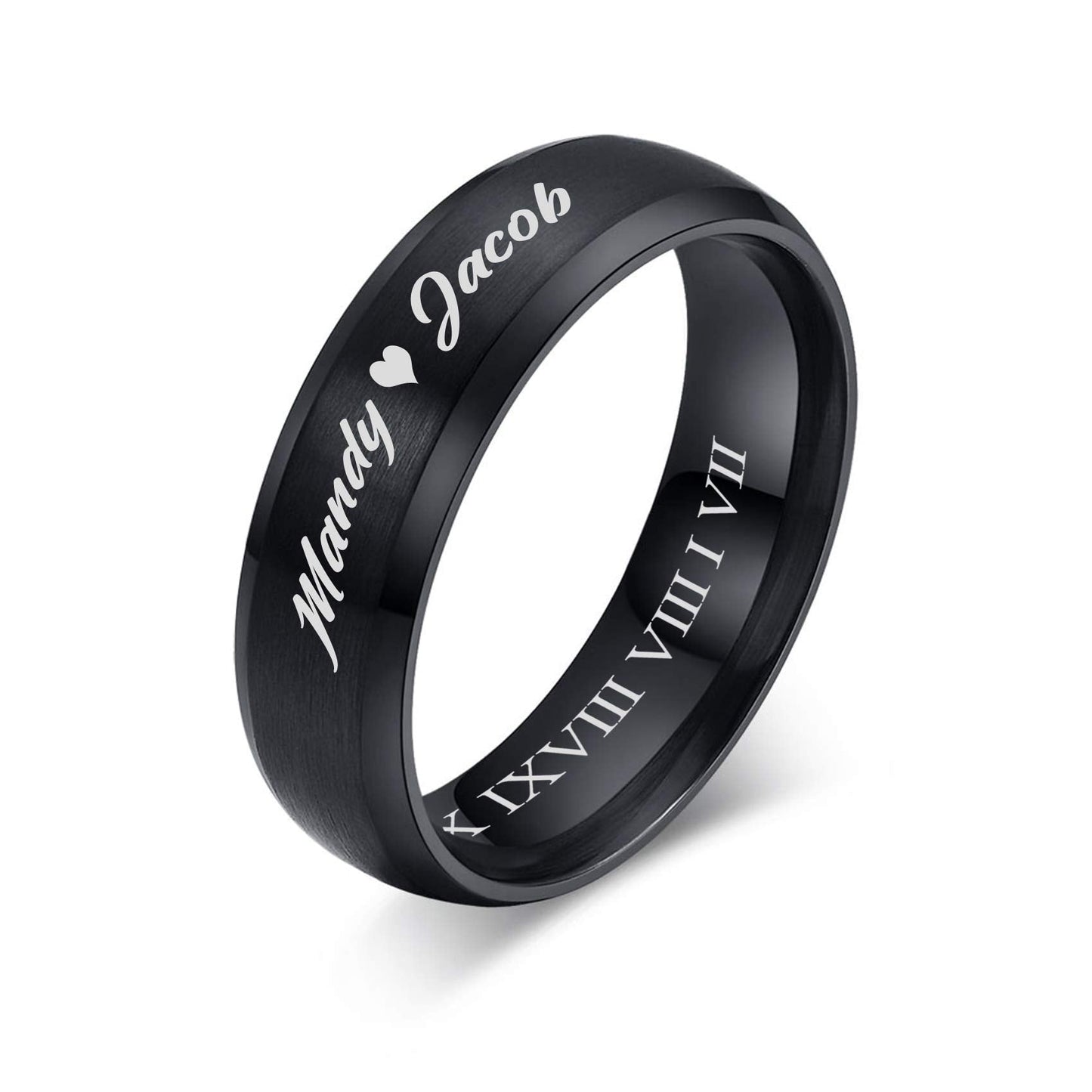 VNOX Customize Jewelry-6MM Black Stainless Steel Beveled Edge Matte Brushed Finish Rings for Men Women,Size 13