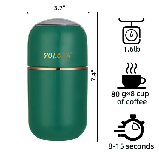 PULOYA Coffee Grinder Electric for Beans, Spices, Herbs, Grains and Nuts, Stainless Steel Blades, 2.8 oz, Green
