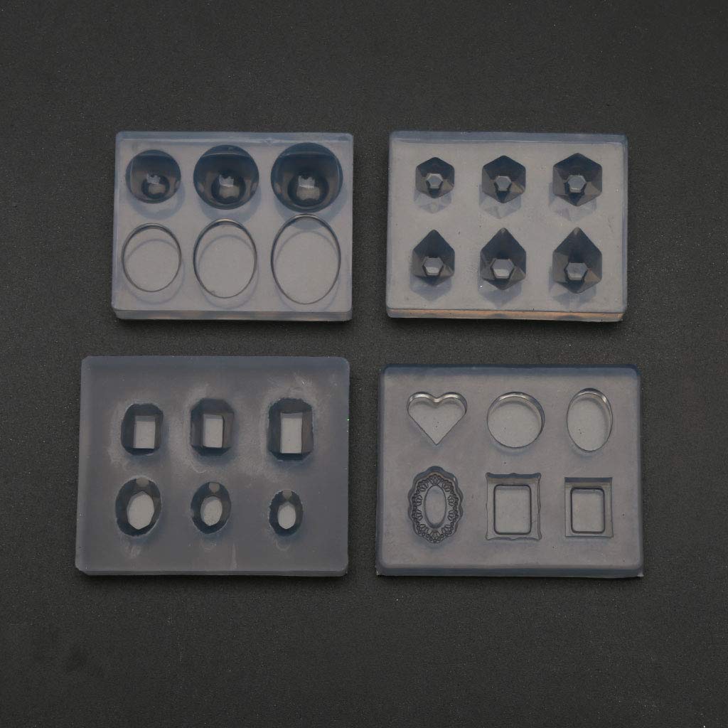 A FEI 12Pcs Mini Faceted Diamond Crystal Resin Mold Oval Round Gemstone Nail Art Molds