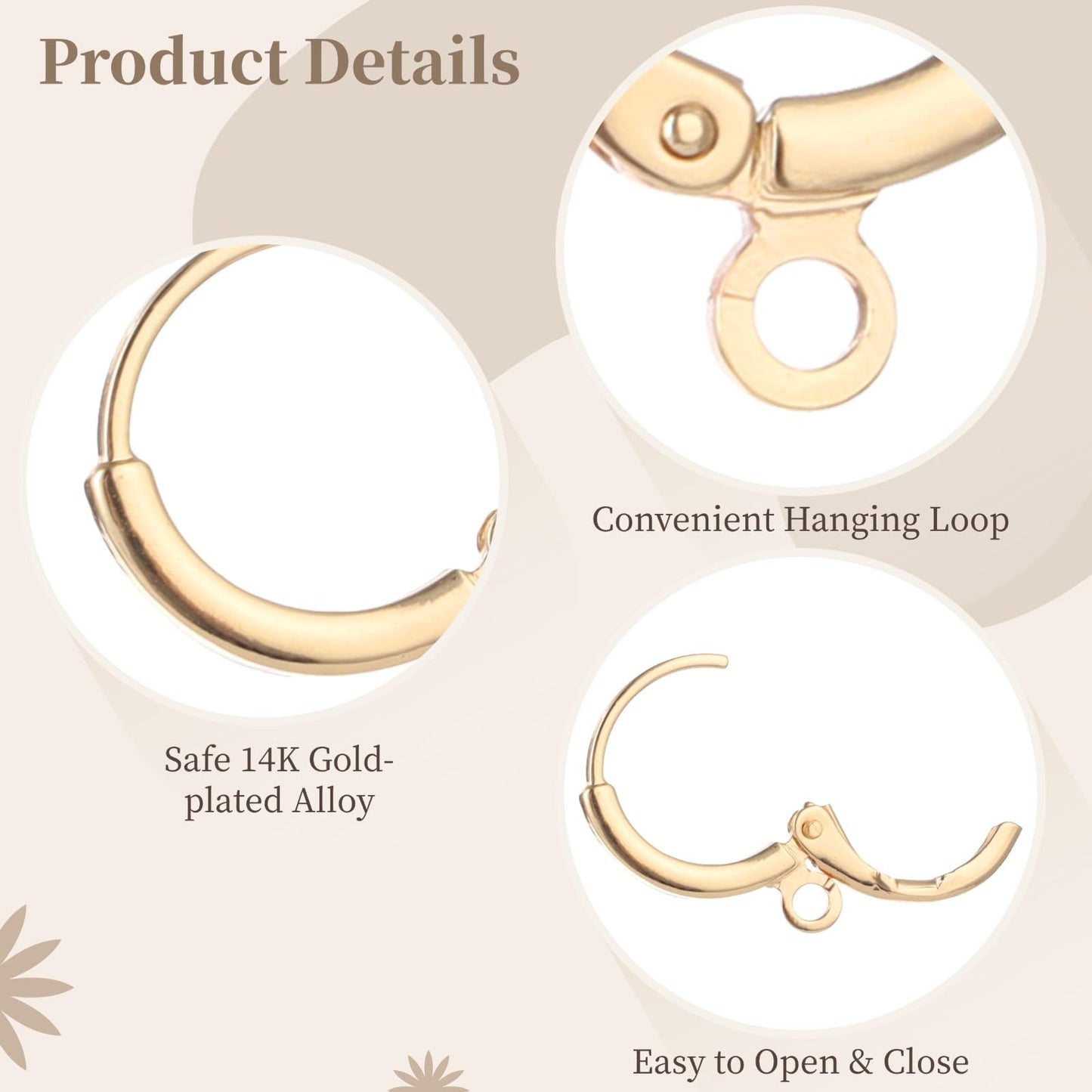 20 Pcs Gold Plated Earring Hooks Small Round Earring Hoops with Loops Jewelry Making Supplies for DIY Dangle Earring Making