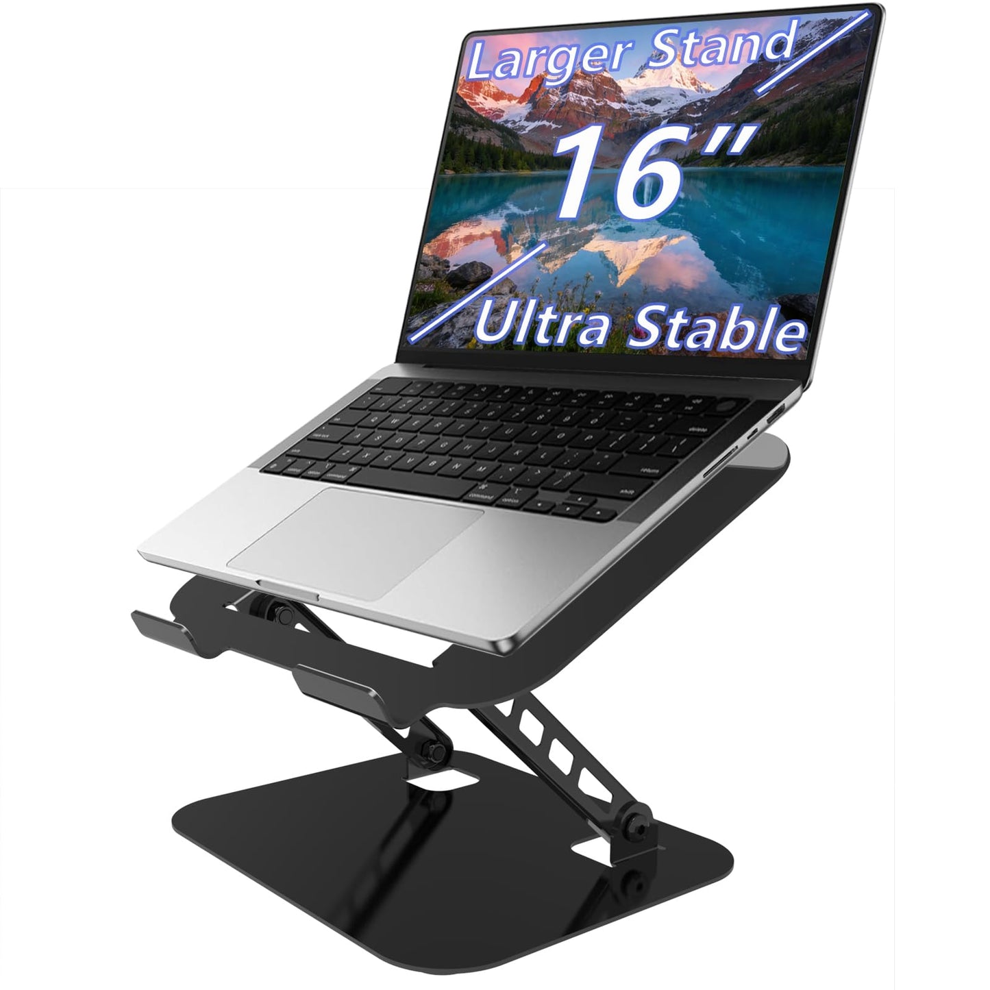 TAPMEI Adjustable Laptop Stand, Ultra Stable Metal Base Ergonomic Foldable Computer Riser for Desk Compatible with MacBook Pro/Air Notebook All Laptop Under 16 Inches (Black)