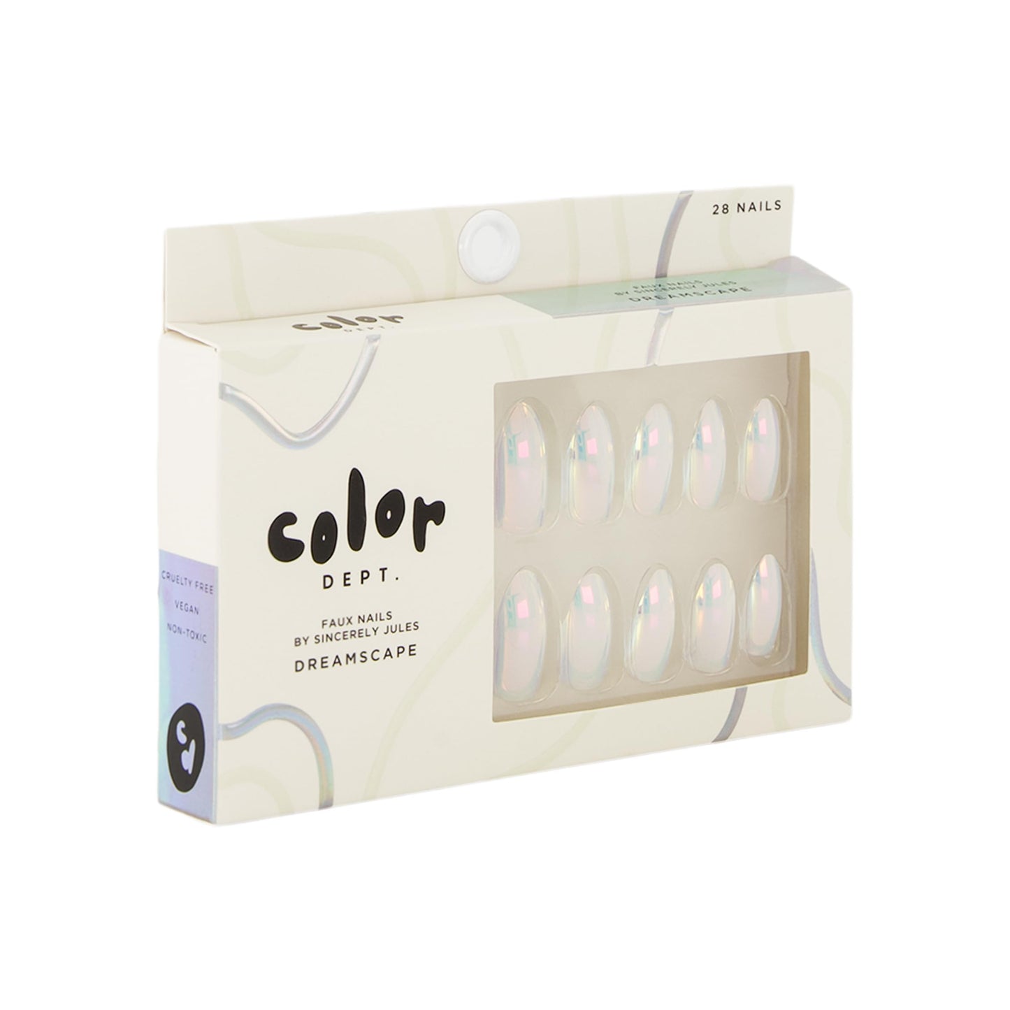 Color Dept Faux Nails Dreamscape – White Chrome Almond Press On Nails for Women, Elegant Metallic Medium Length Acrylic Nail Kit with Glue and Tools