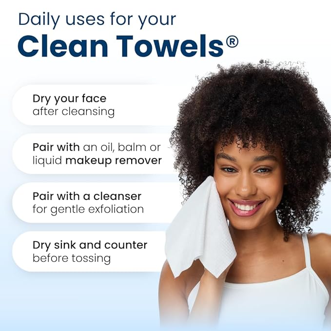 Clean Skin Club Clean Towels XL®, 100% USDA Biobased Face Towel, Disposable Face Towelette, Eczema Association Accepted, Makeup Remover Dry Wipes, Ultra Soft, 1 Pack, 50 Ct