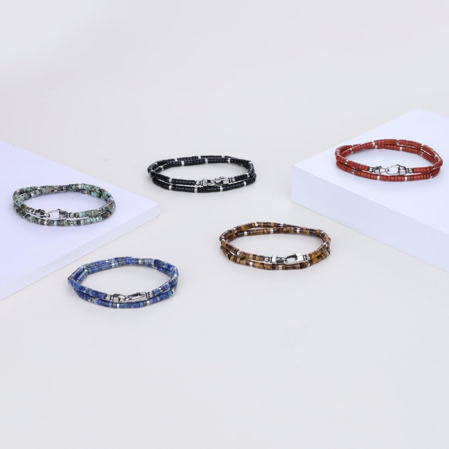 COAI African Turquoise Bracelet for Men, Layered Beaded Gemstone Bracelet for Men L