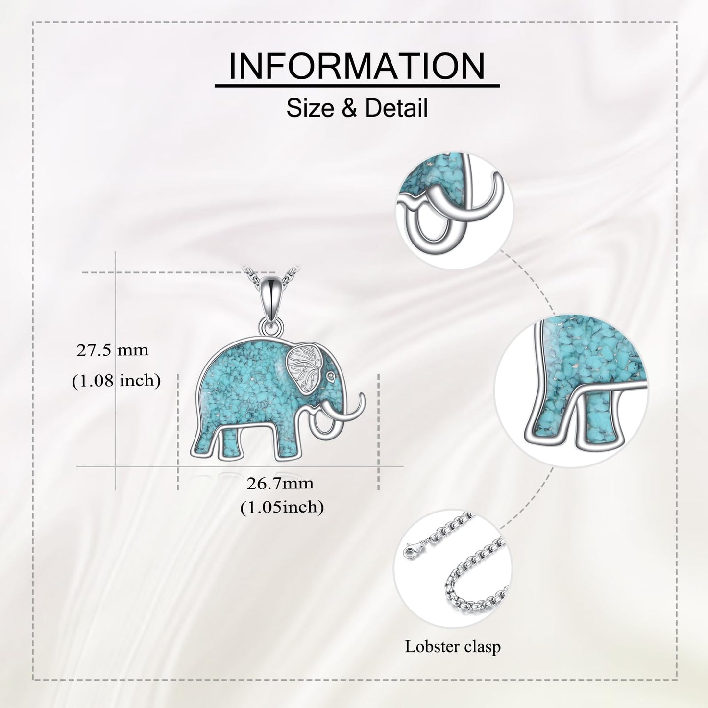 HKPATOP Elephant Necklace 925 Sterling Silver Turquoise Elephant Pendant Animal Jewelry Gift for Women Men