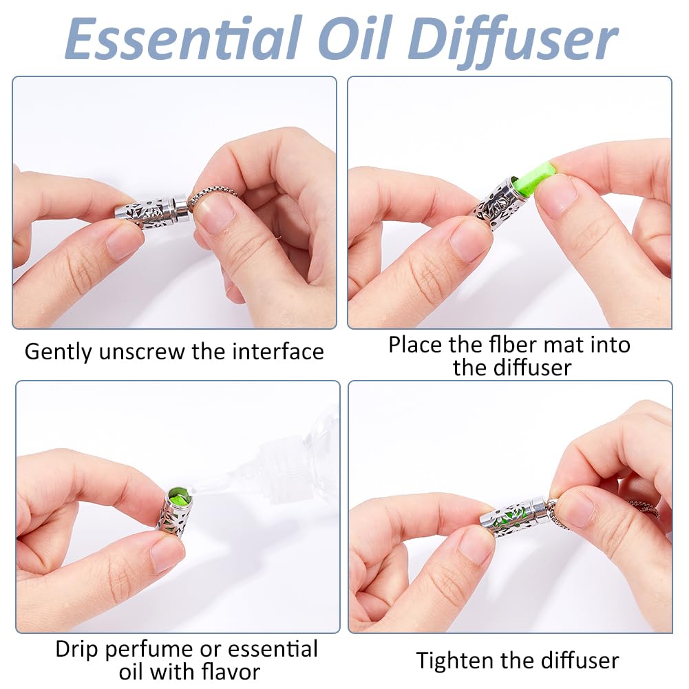 SUPERFINDINGS 2 Styles Essential Oil Diffuser Necklace Bracelet Stainless Steel Aromatherapy Locket Pendant Set with 20Pcs Felt Pads Changeable Perfume Pads Adjustable Diffuser Necklaces Gift Set