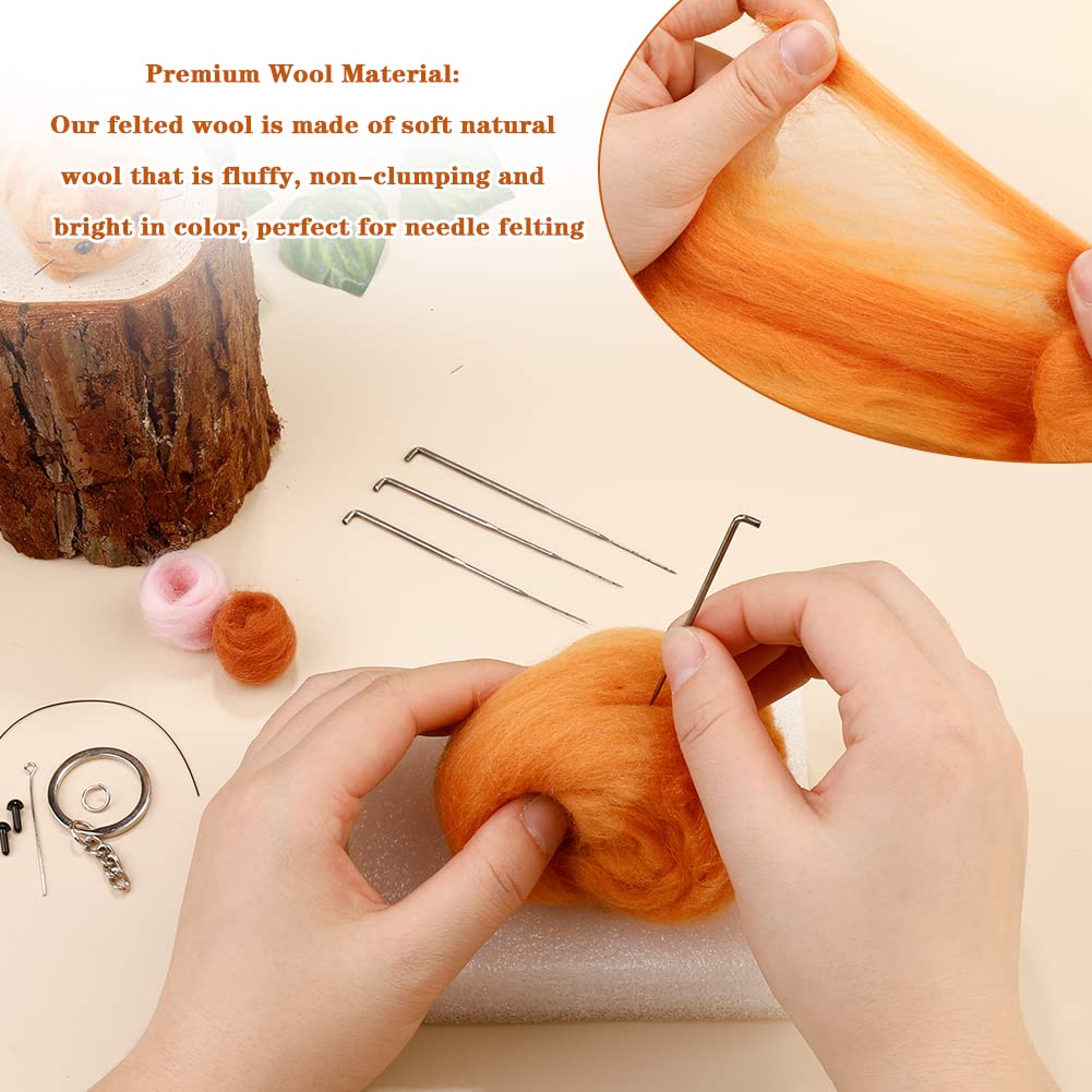 SHWAKK Needle Felting Kits, Needle Felting Starter Kit with Instructions, Felting Pad, Felting Wool, Felting Needles, Keychain and Split Ring for Craft Project and DIY Handmade