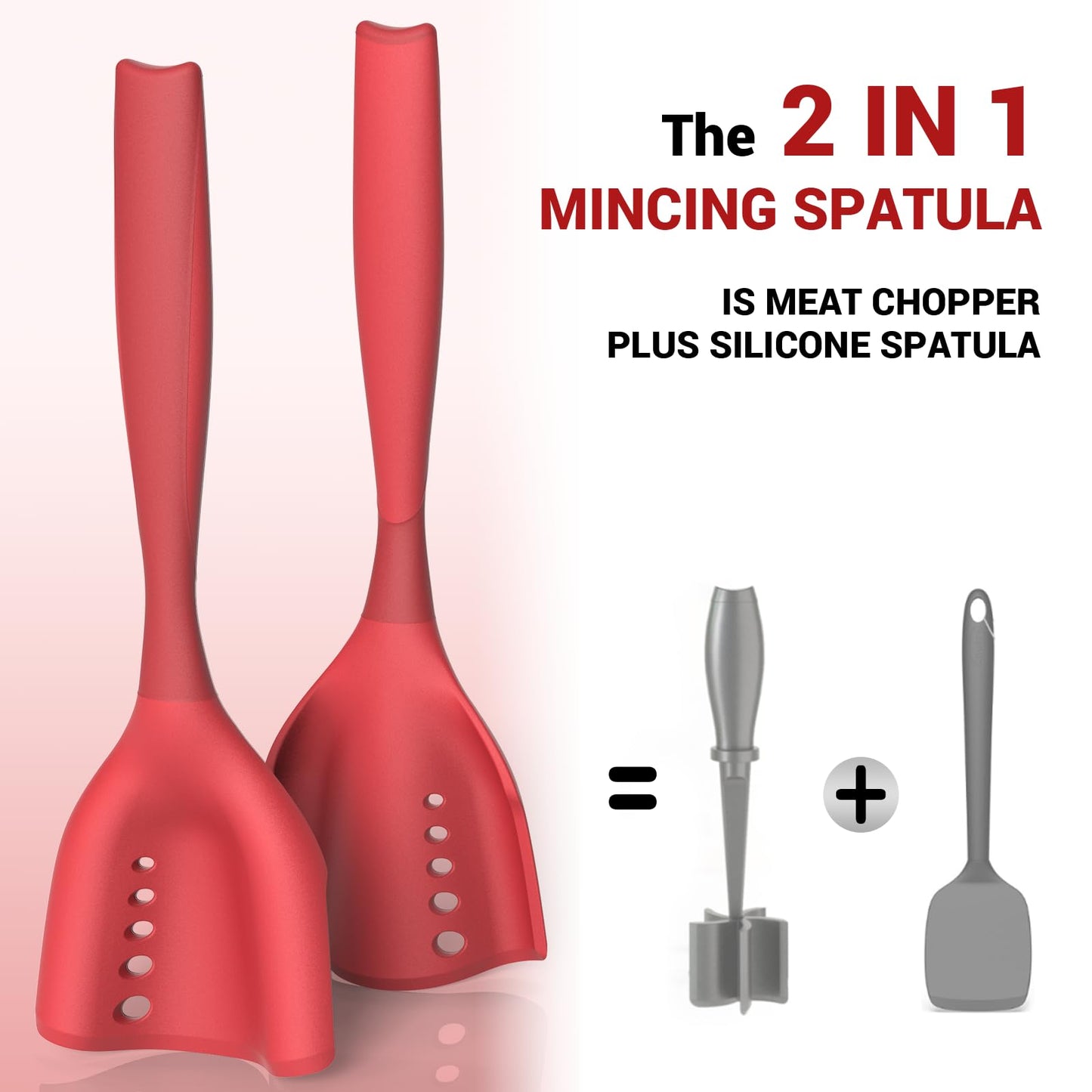 Mincing Spatula Meat Chopper, Hamburger Grinder, Premium Heat Resistant Smasher for Ground Beef, Potato Mix Tool, Meat & Poultry Tenderizers-Red
