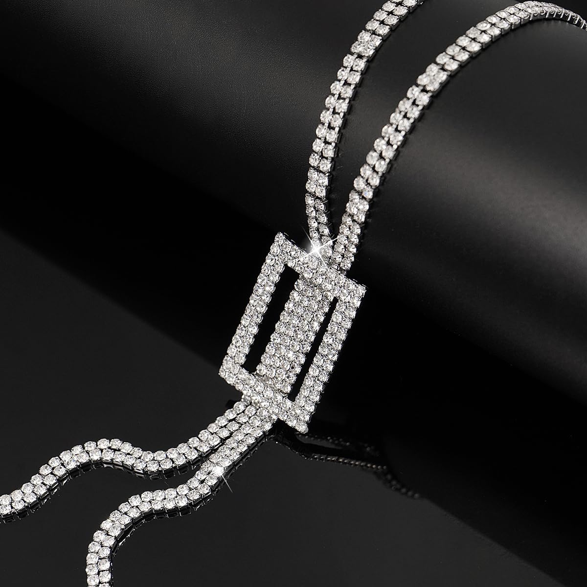 Suyi Trendy Crystal Long Necklace All-Match Style Shining Clothing Sweater Chain Silver 2