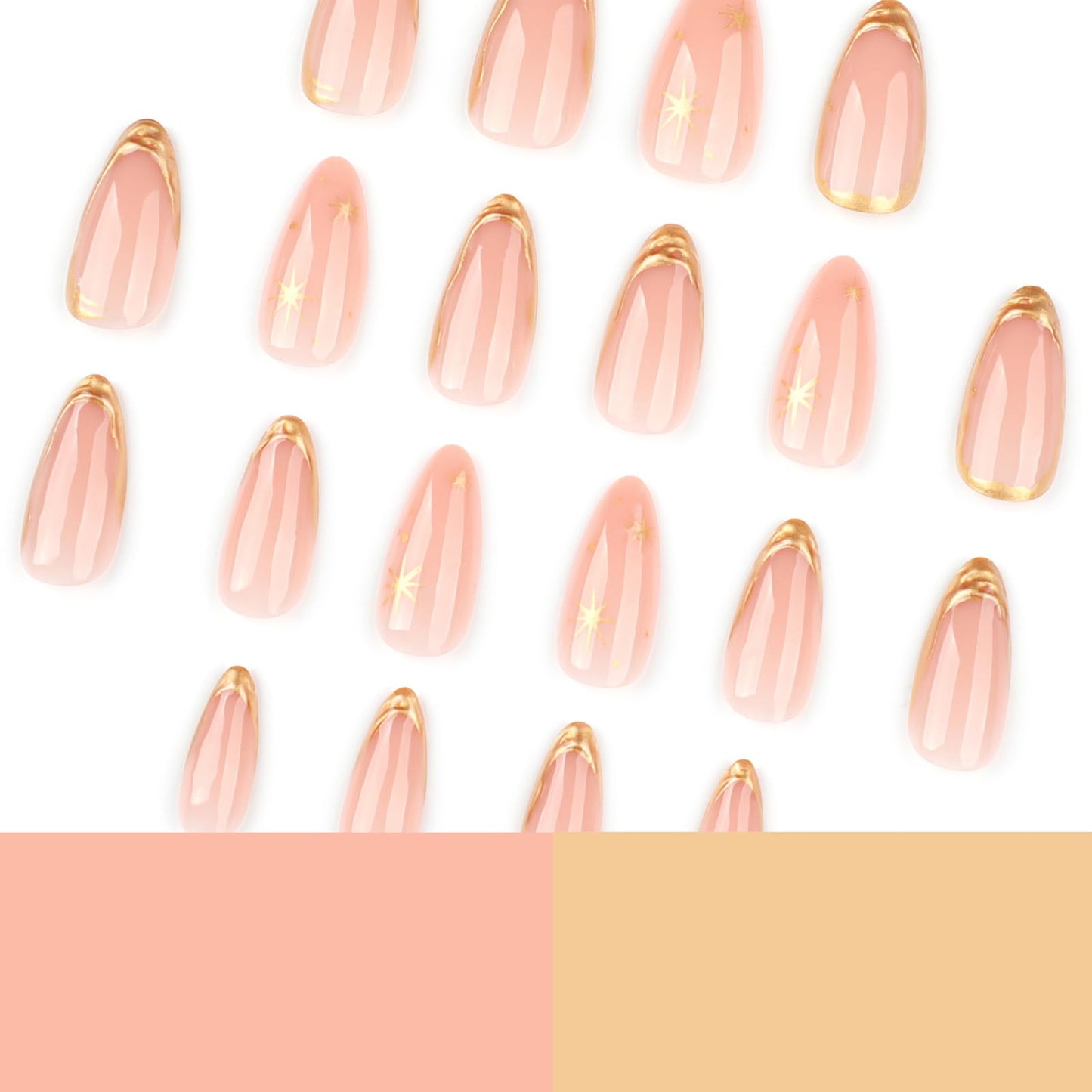 IMRAIN Press on Nails Medium Almond Fake Nails with Gold Line Star Design Gel Acrylic False Nails Full Cover Stick on Nails for Women 24Pcs