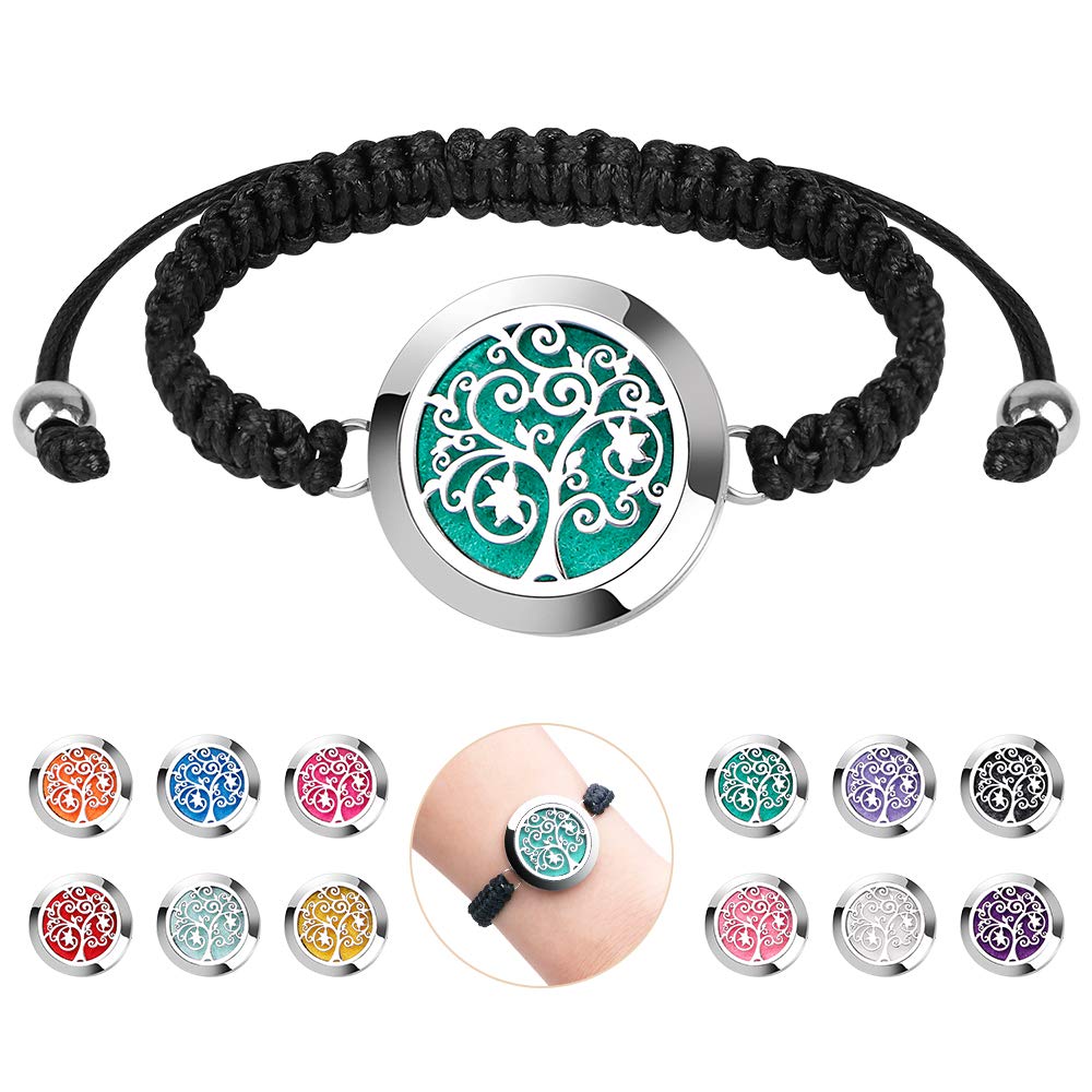 ttstar Essential Oil Diffuser Bracelet Set - Stainless Steel Aromatherapy Locket with Adjustable Band, Includes 12pcs Refill Pads Gift for Women