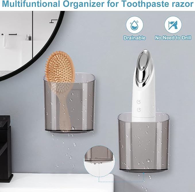 Boperzi Bathroom Razor Storage Holder and Toothpaste Dispenser Wall Mounted with Dustproof Cover, Black Toothbrush Holder Set for Mirror Shower with 2 Toothpaste Squeezers(No Electric, No Light)