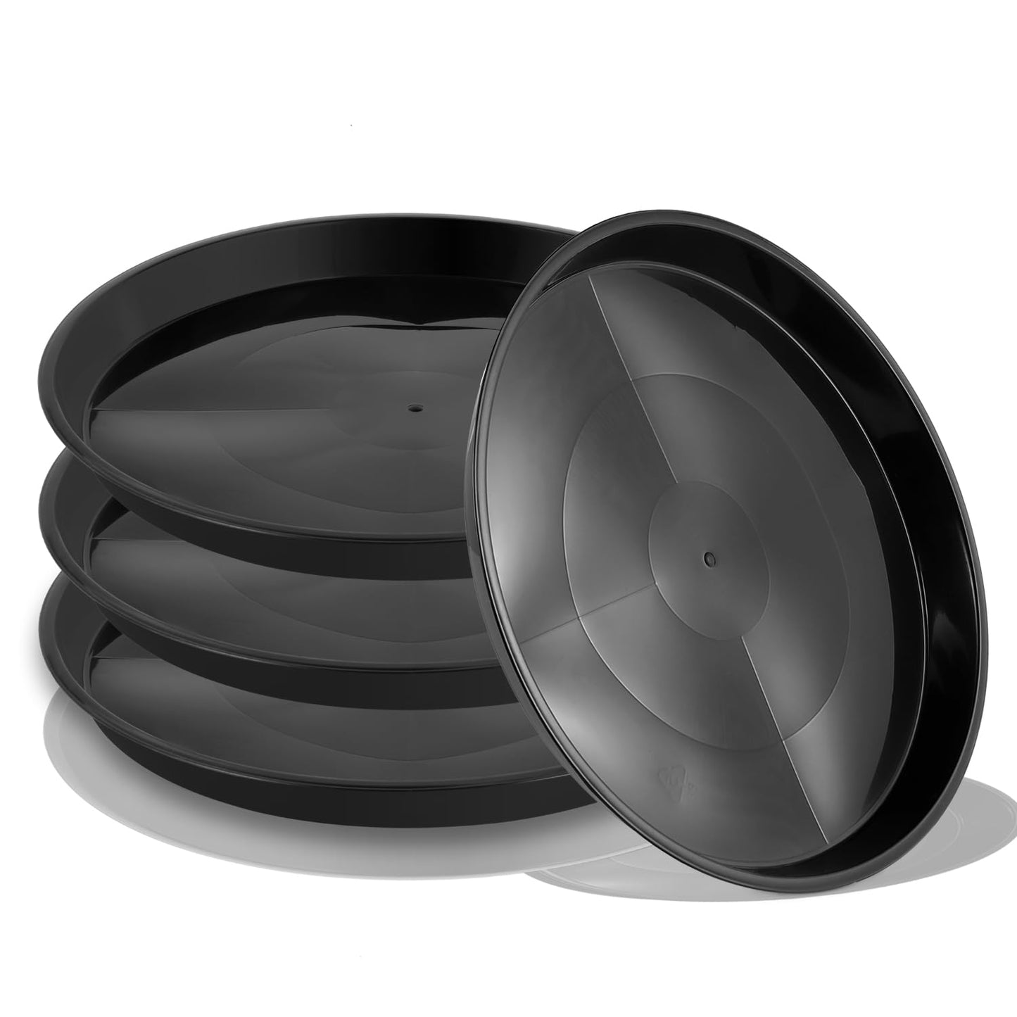 Kichwit 4 Pack 13.5 Inch (12 Inch Base) Plant Saucer, Round Plastic Plant Trays for Indoor & Outdoor, Black