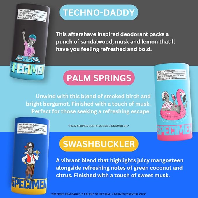 SPECIMEN - Men's Cosmic Commander Premium Deodorant Bundle | Pack of 3 Sticks | Natural Formula, Strong Scent, Sensitive Skin Friendly, Eco-Friendly Paper Packaging | Small Batch, Handmade