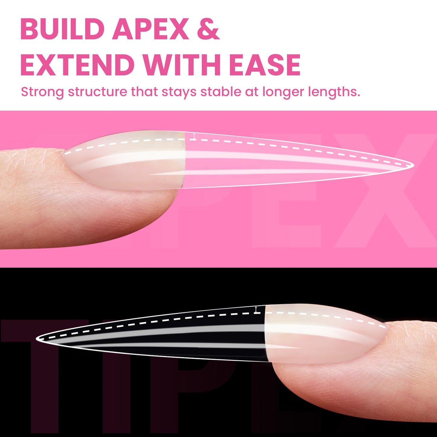 Beetles Tipex Instant Apex Nail Tips, XL Long Stiletto, 16 Sizes | 00–14, 160PCS, Built-in Apex Acrylic Tips for Flat & Natural Nail Beds, Beginner-Friendly Easy DIY Nail Extensions