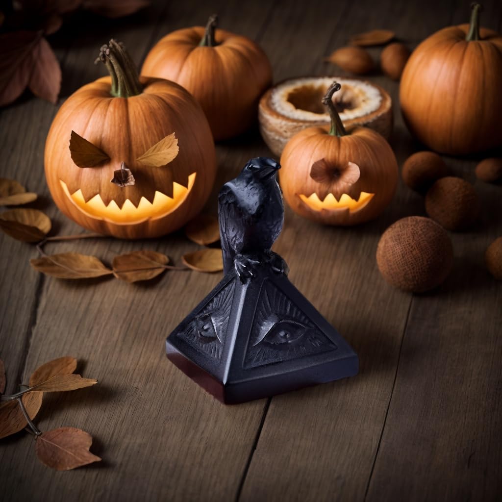 DZJXBZhu Natural Obsidian Creative Raven Figurines Halloween Skull Sculpture Statue Shelf Mantel Display Spooky Home Decorations Tiered Tray Decor Coffee Table Centerpieces Gift Collection
