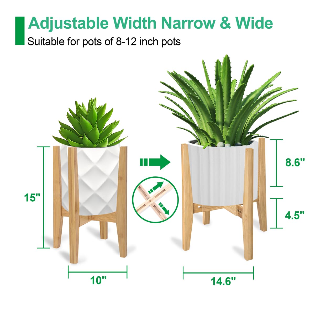 Rnined Plant Stand Indoor, Bamboo Plant Shelf, Adjustable Corner Plants Flower Holders Single Floor Plant Stand, Fits 8 to 12 Inches Pots,(Pot & Plant Not Included)(Nature)