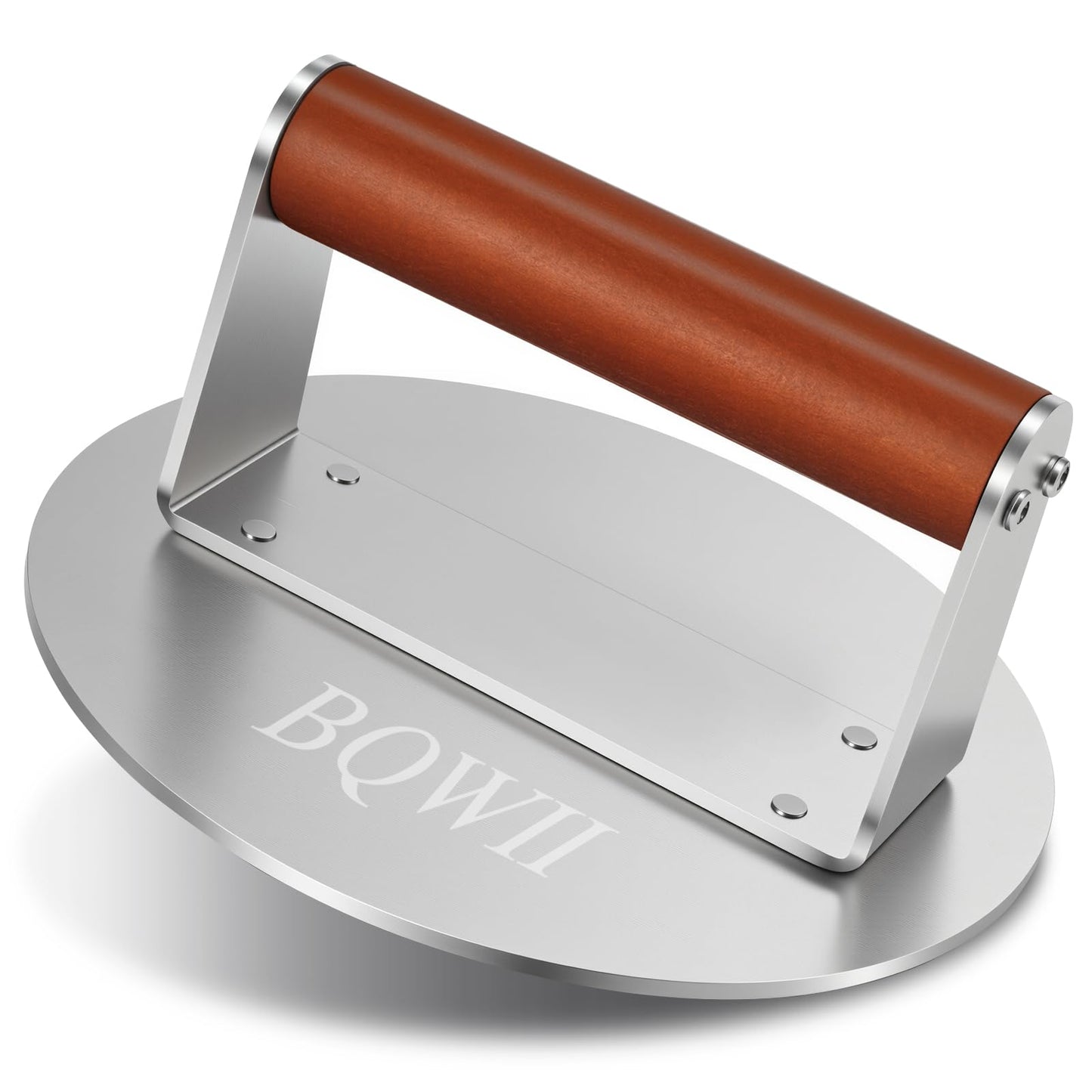 BQWII 6.3inch Burger Press, Round Stainless Steel Meat Patty Pressing Tool, Suitable for Burger Patties, Steaks, BBQ, Bacon,Baking, Grill Press with Wood Handle