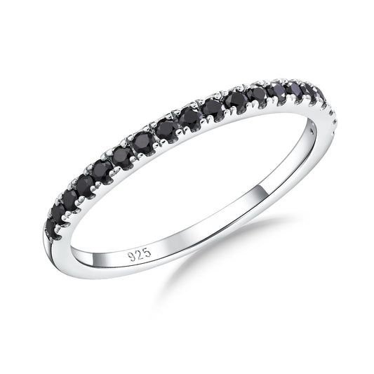AGRULE Black Wedding Band 1.4mm Wide Sterling Silver Bezel Set Lab Diamond Anniversary Ring 0.25 Carat Dainty Half Eternity Rings for Men Women, Size 10