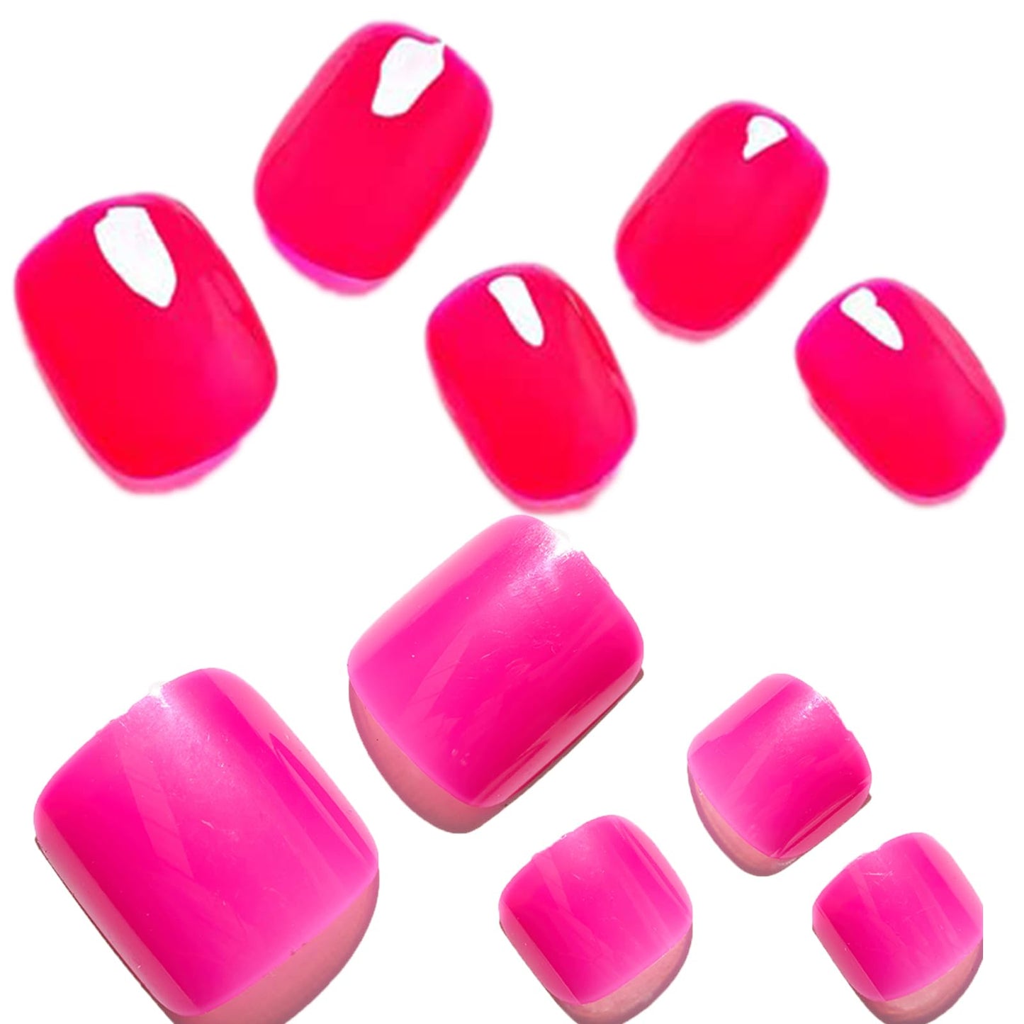 GLAMERMAID Press On Nails Short Squoval with Press on Toenails Sets,Hot Pink 48 Pcs Nails Press Ons,Hand and Toenails Sets for Women