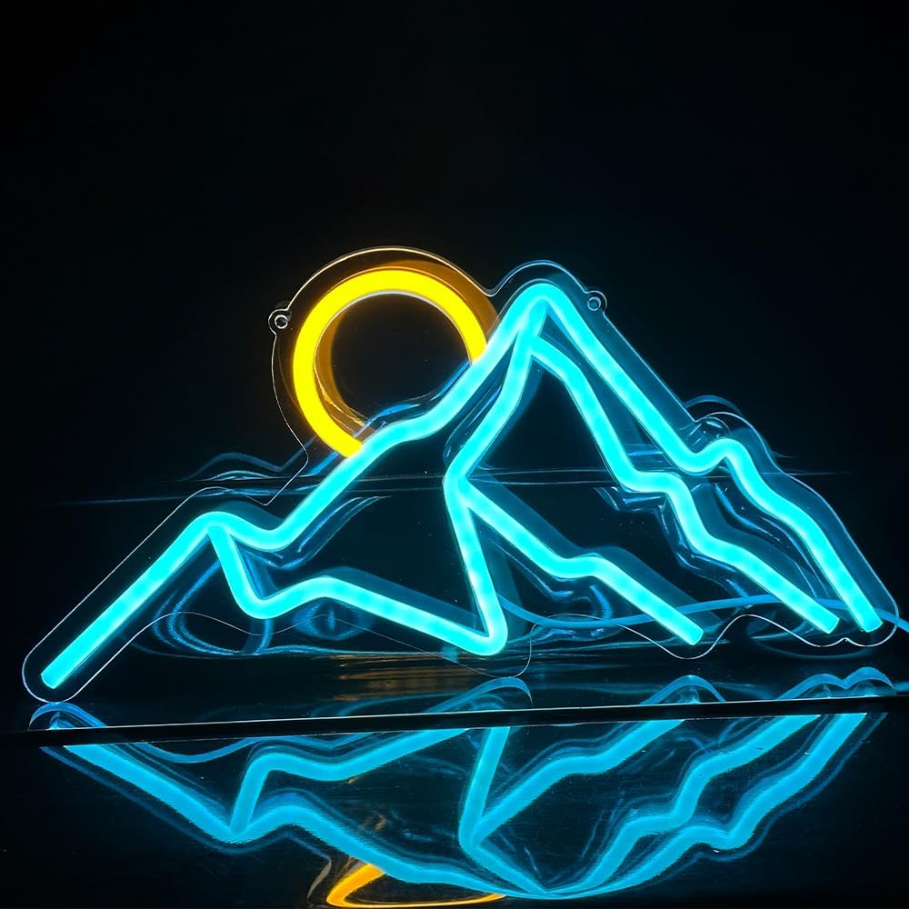 Ulalaza LED Decorative Lights USB Mountains Sunrise Sunset Led Neon Signs Home Decoration Wall Art Holiday Gift Brightness Adjustable 13.4''x6.7''