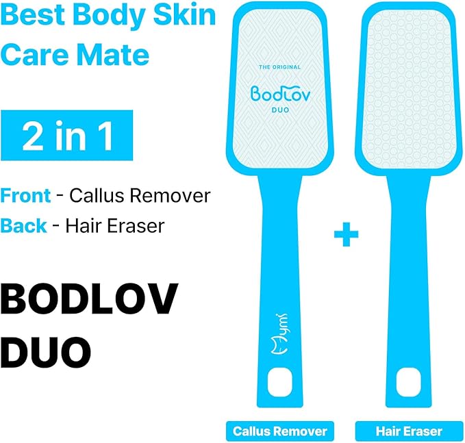 BODLOV Duo, Callus Removal and Hair Erase in ONE, Nano Glass, Foot File, Wet and Dry Skin, Skin Painless and Safety, Water Washing, Ergonomic Design, Hygiene to USE, Dual Care, Exfoliation, 2 in 1