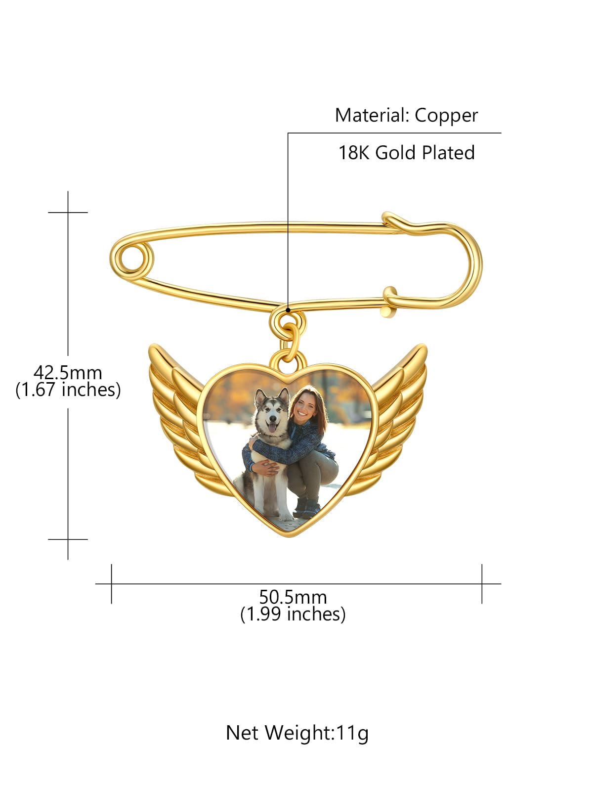 Custom4U Photo Brooch for Wedding Bouquet Angel Wing Pin with Picture Personalized for Groom(With Gift Box)