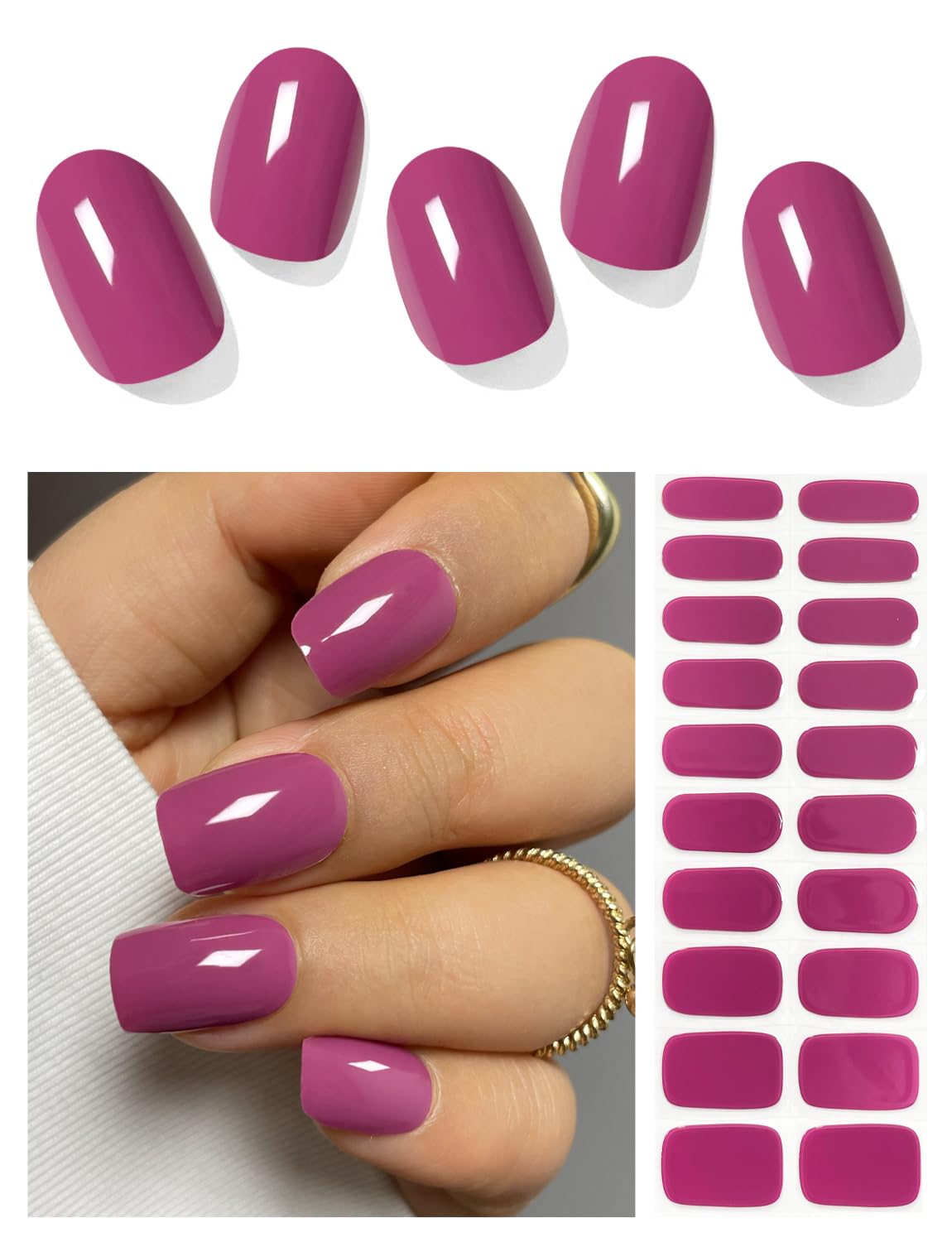 AutyaMee Semi Cured Gel Nail Strips (Plum), Purple Red, 20 Pcs Gel Nail Wraps, Stickers, UV Light Required, Salon Quality, Long Lasting