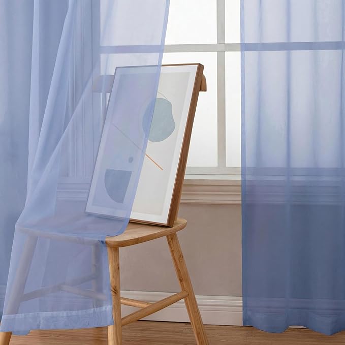 Simplebrand Rod Pocket Top Solid Voile Sheer Curtains for Bedroom, 54 Inch Length Drapes Set of 2, Lightweight and Light Filtering Elegant Denim Curtains Panels Window Treatment, 42W×54L, Denim
