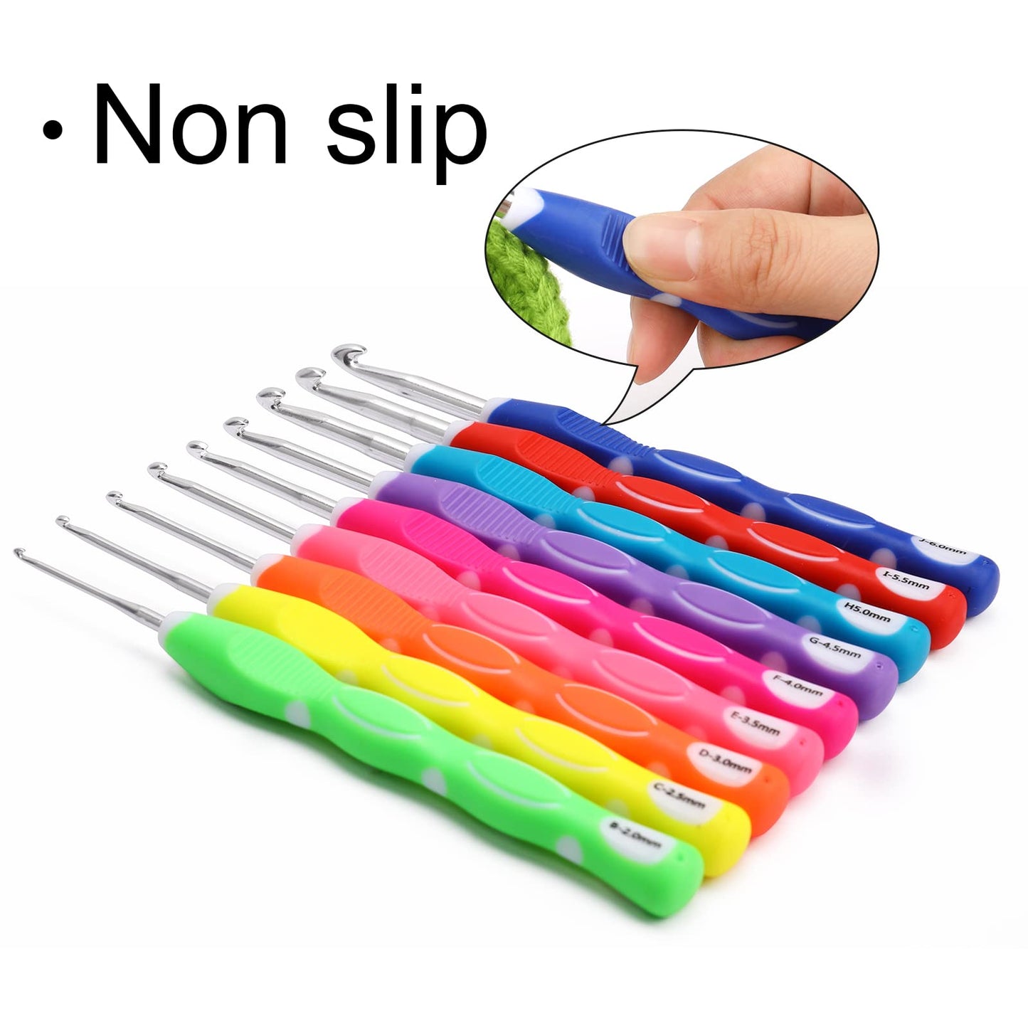 Looen Crochet Hooks Set-Yarn Needles Coloured Aluminum with Storage Case Rubbery Handle Ergonomic Comfort Grip DIY Craft Handmake Kit 64pcs