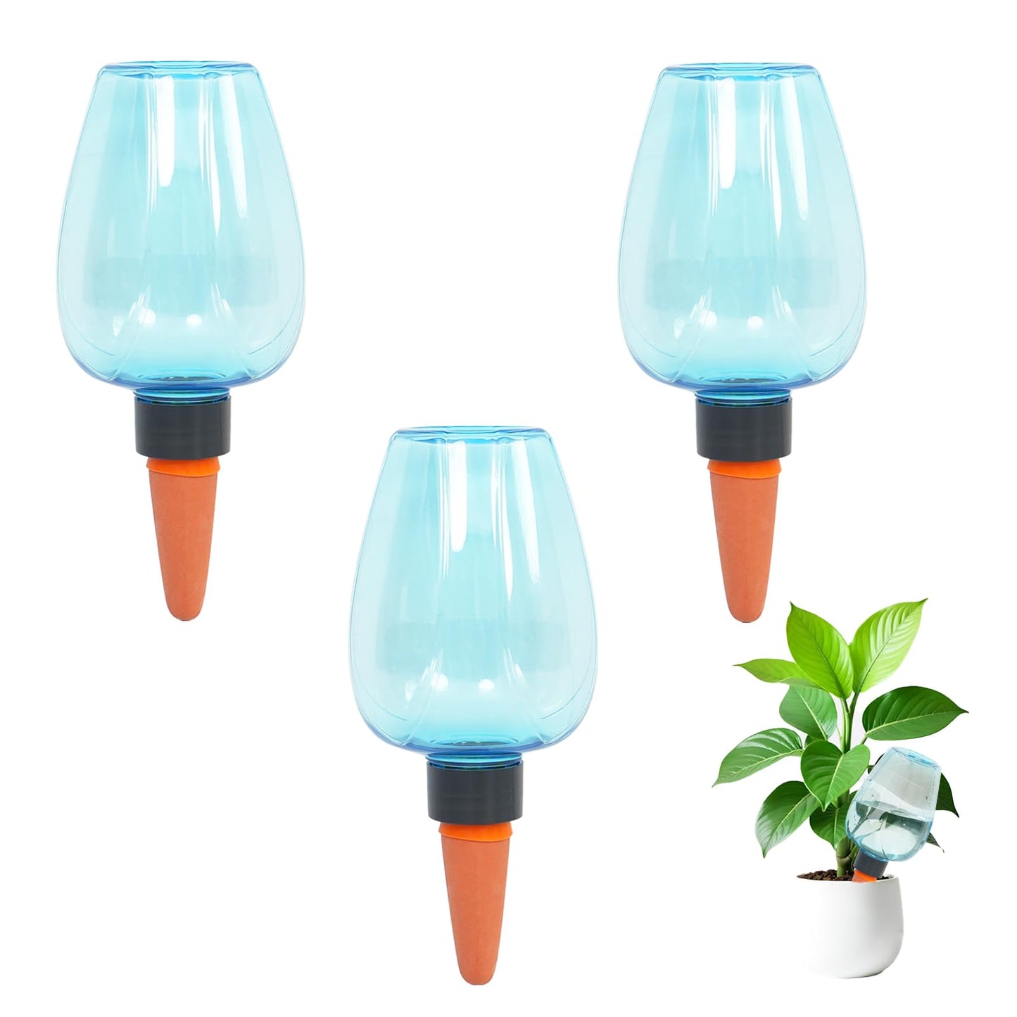 3cps Self Plant Watering Globes for Indoor and Outdoor Plants Plastic Automatic Plant Watering Bulbs Insert 12.3 oz with Slow Release Control Water Dripper for Plants