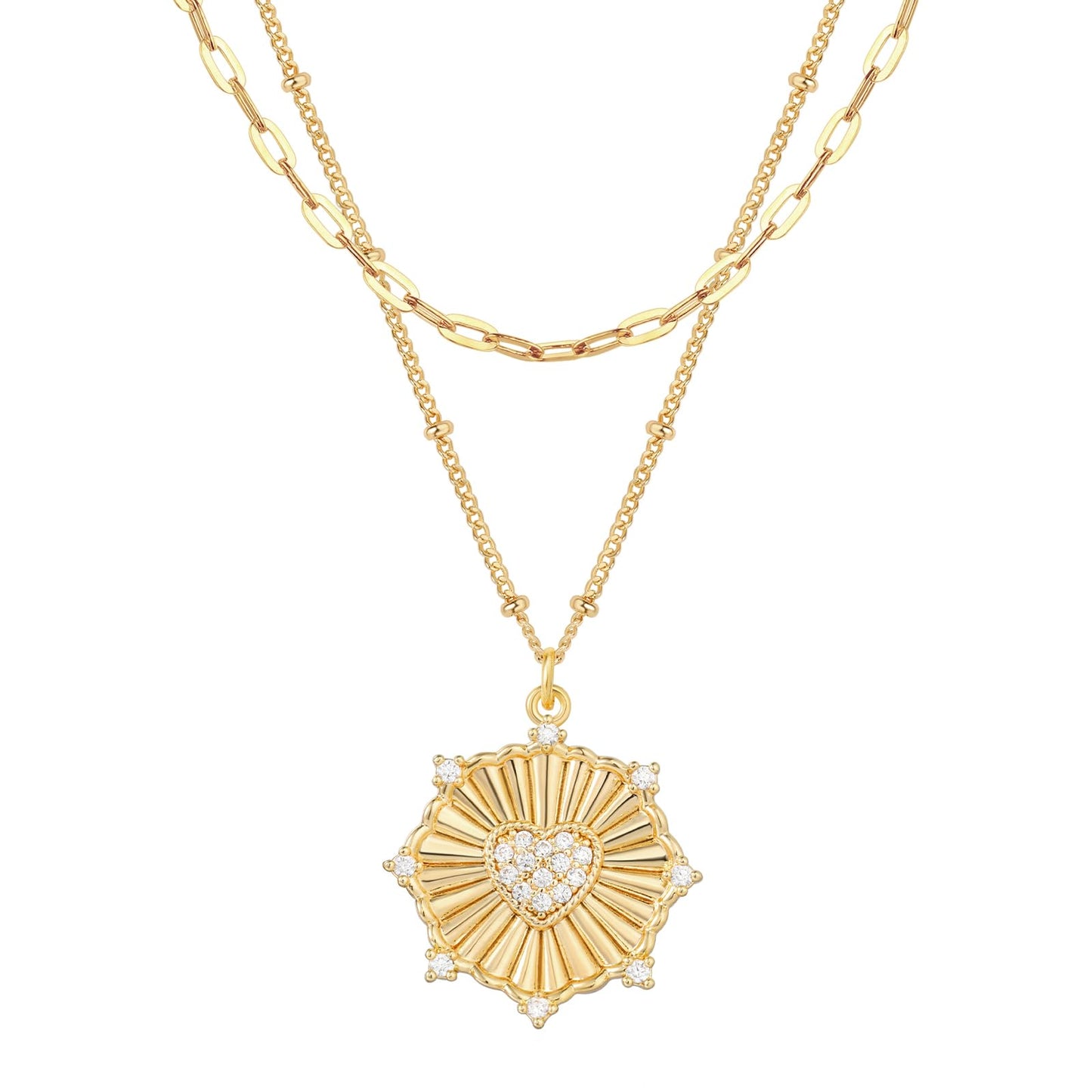 MEVECCO Layered Heart Necklace for Women 18k Gold Plated Dainty CZ Gold Charm Choker Layering Pendant Necklace Stack Personalized Jewelry Set Gift