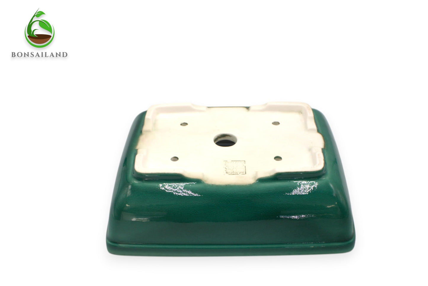 Bonsai Pot, Ceramic, Handmade, Rectangular with Round Corners, Green, 8.75 x 7 x 2.75 inches