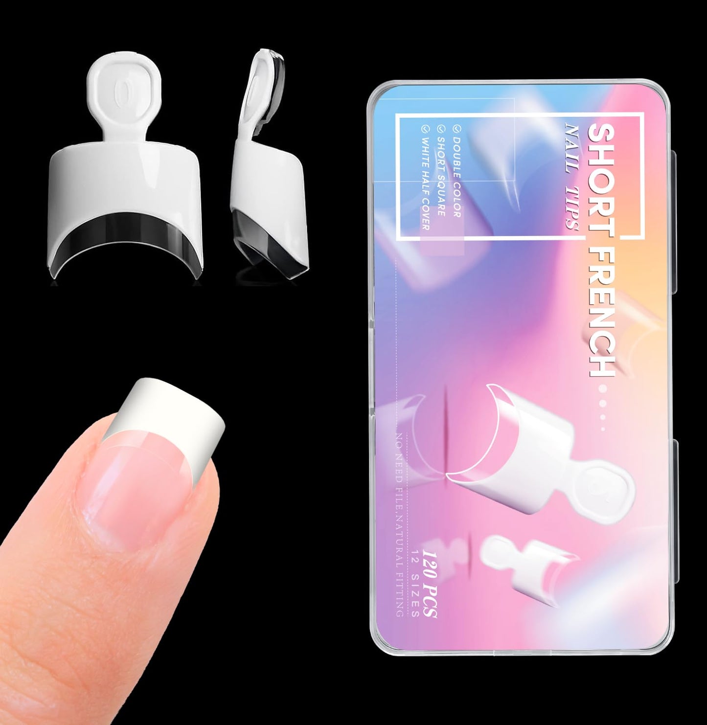krofaue Short French Nail Tips - 120PCS Acrylic Nail Tips White French Fake Nail Tips Art Tips 12 Sizes Half Cover False Nails Short Wrap Edge Square Nails with Case for Nail Extensions DIY