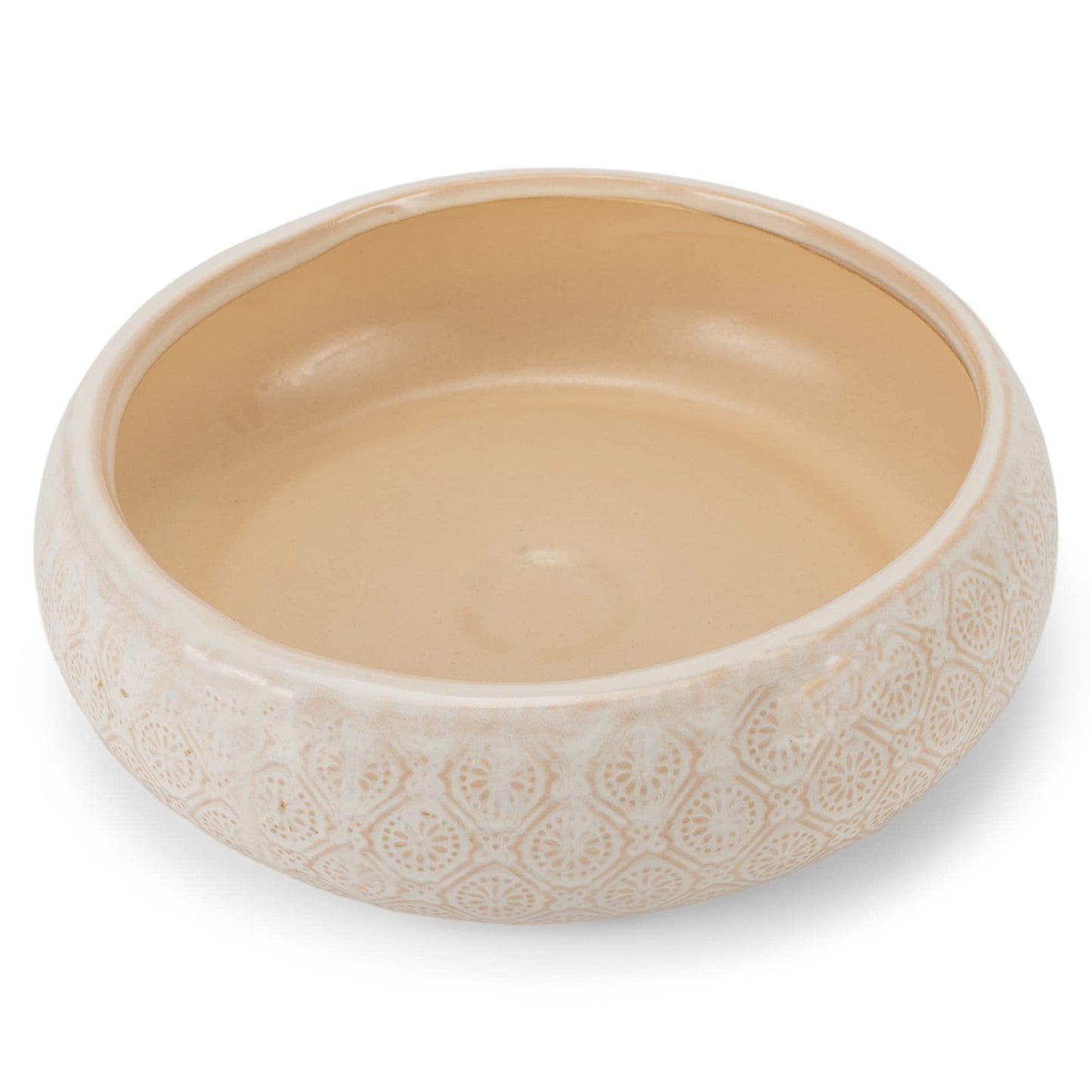 Napco Diamond and Circular Embossed Antique White 8.75 Inch Ceramic Flower Pot Planter