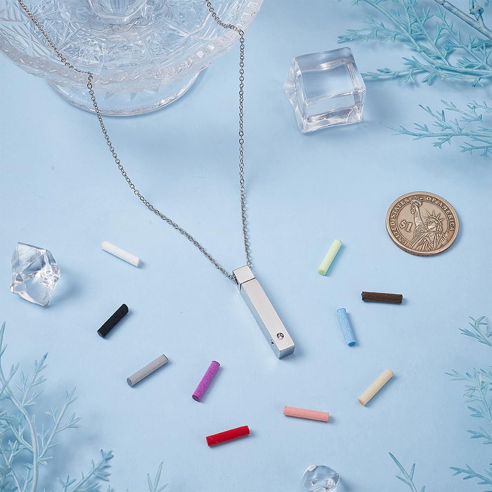 FINGERINSPIRE Rectangle Essential Oil Necklace with 10Pcs Fibre Perfume Pads 20.28 inch Aromatherapy Diffuser 304 Stainless Steel Diffuser Scent Perfume Necklace Aroma Decorative Pendant