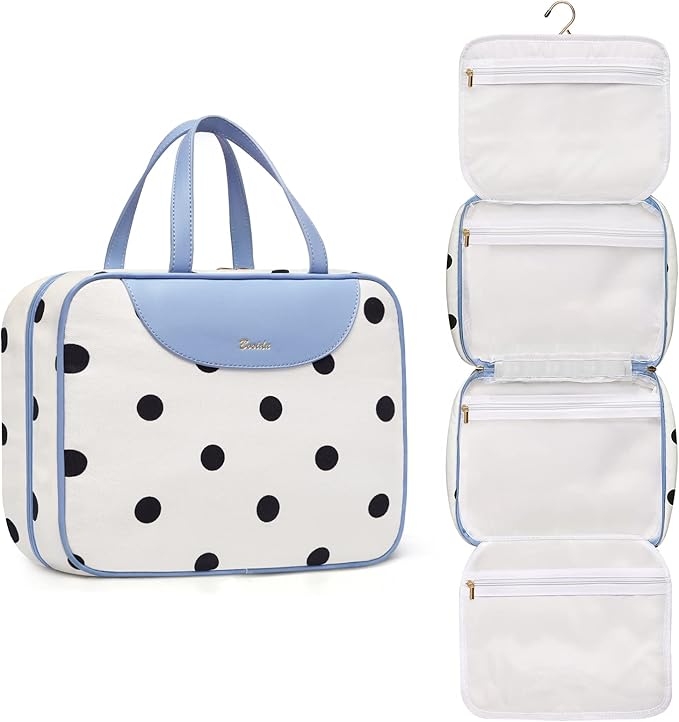 Bosidu Hanging Travel Toiletry Bag,Large Capacity Cosmetic Travel Toiletry Organizer for Women with 4 Compartments & 1 Sturdy Hook,Perfect for Travel/Daily Use/Christmas