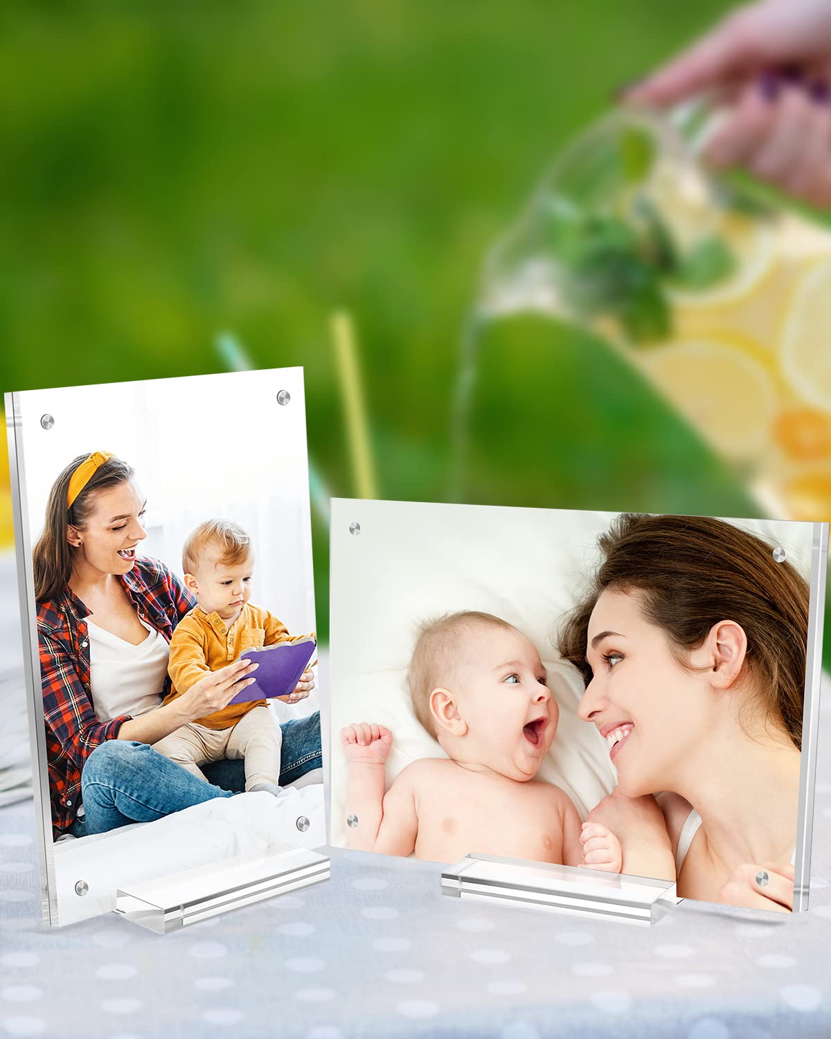 JUOIFIP 10 Pack Acrylic Picture Frame 5×7 Clear Double Sided Magnetic Photo Frame - Frameless Baby Friend Family Picture Desktop Display with Support Stand and Gift Boxes