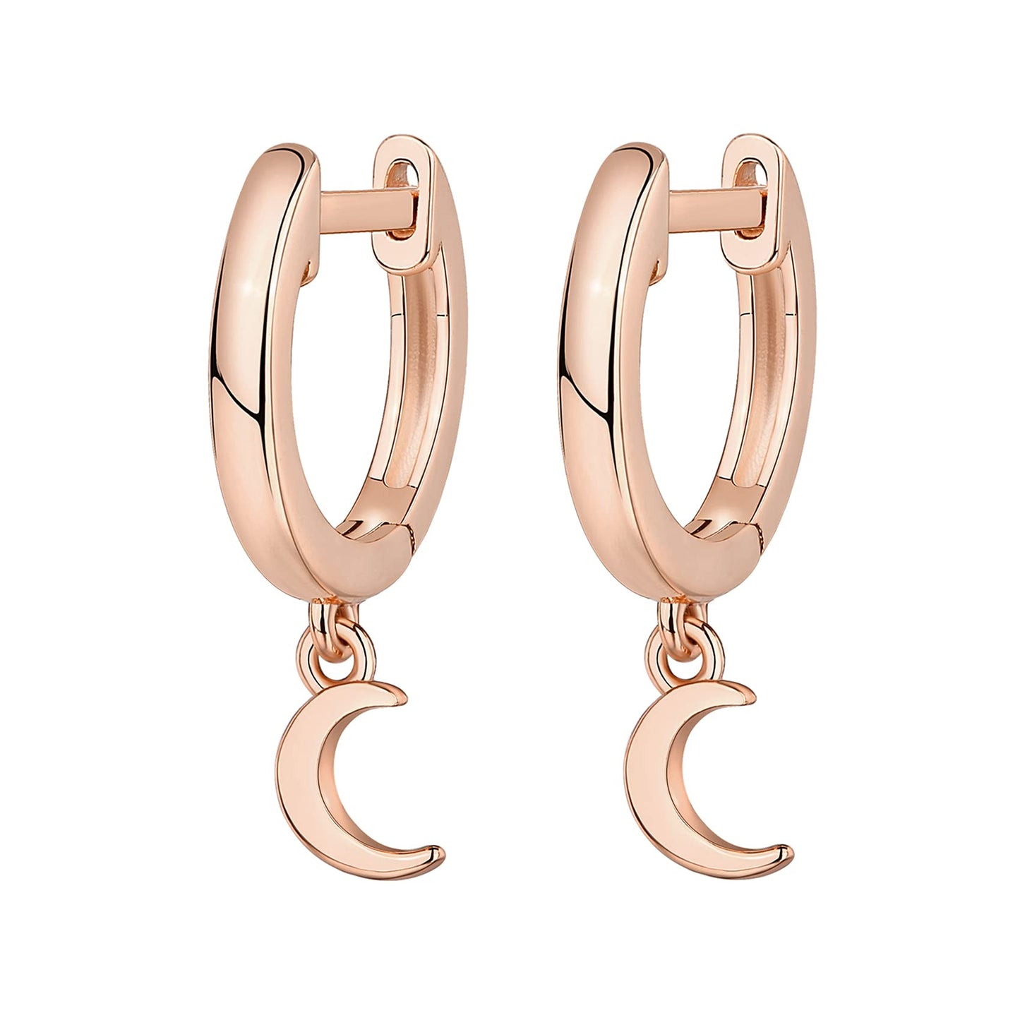 PAVOI 14K Rose Gold Plated 925 Sterling Silver Post Celestial Dangle Huggie Hoop Earrings For Women - Trendy Moon Hoop Earrings - Small Hinged Huggies