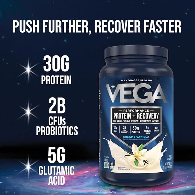 Vega Sport Vegan Protein Powder + Recovery - 30g Plant Based Protein per Serving, Mocha, 45 Servings, 5g BCAAs, Probiotics, NSF Certified, For Shakes & Smoothies, 4.2lbs (Packaging May Vary)