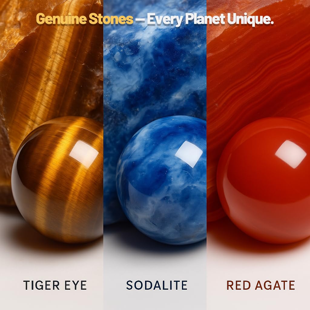 Solar System Project Kit for Kids 8-12, 8 Real Gemstone Planet Marbles Educational Science Project Astronomy Gift 10.9" x 9"