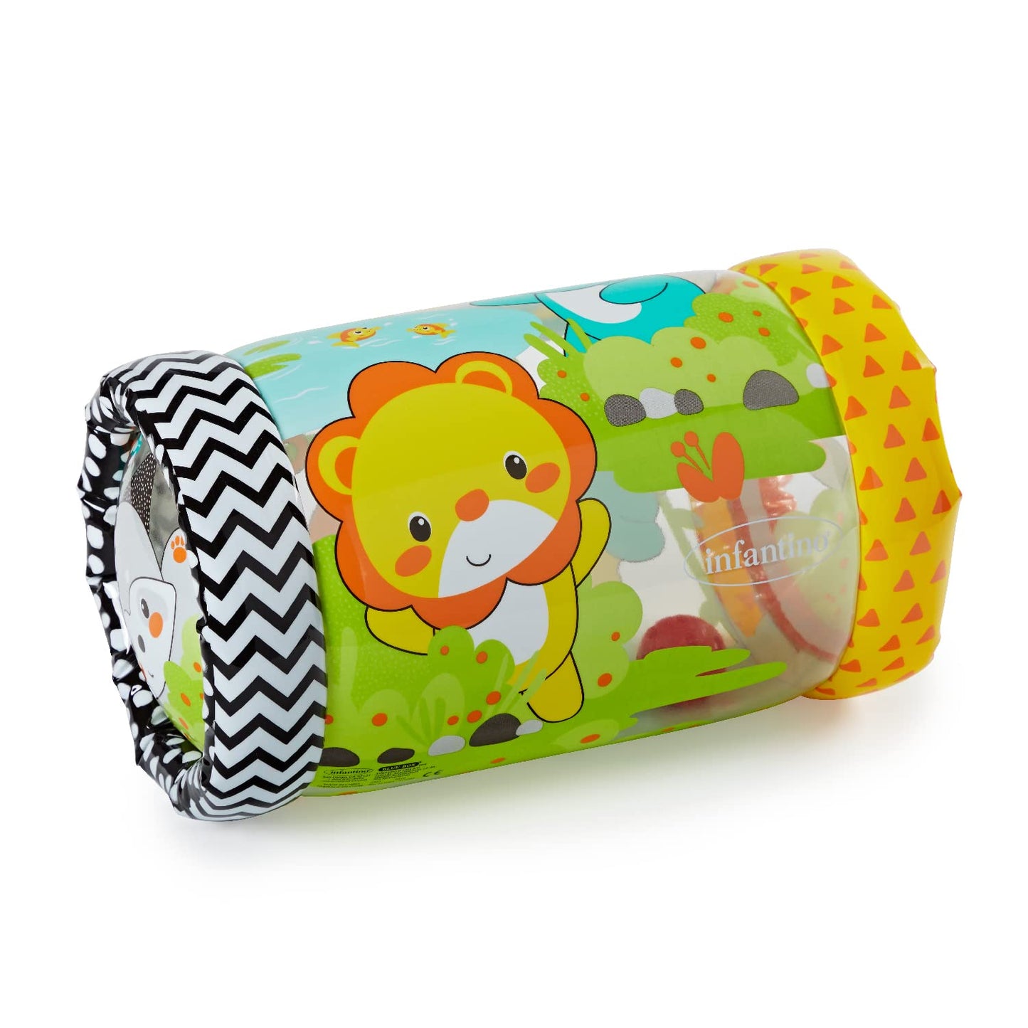 Infantino Jungle Peek & Roll - Encourages Crawling, Inflatable Activity Toy with Bouncing Balls Inside, Fun & Friendly Animal Characters, Helps Gross Motor Skill Development, for Babies 6M+