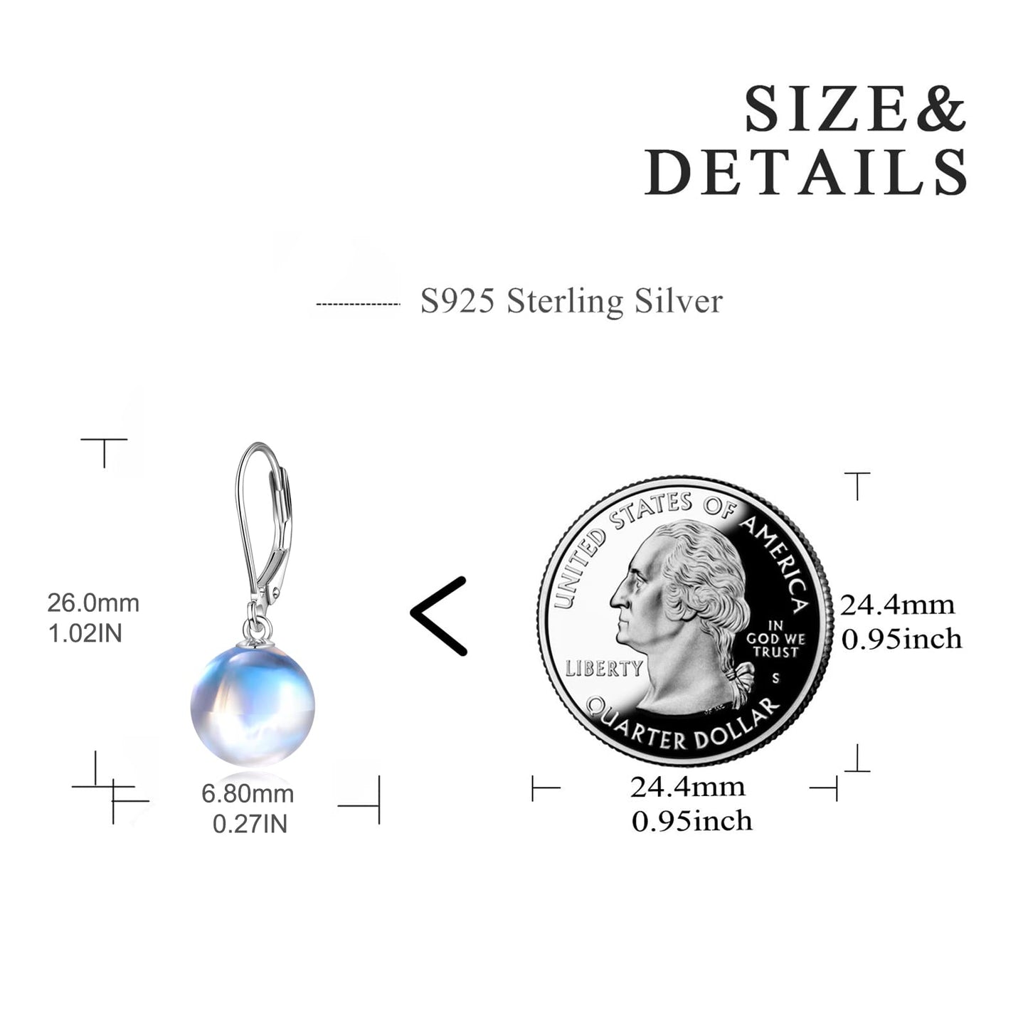 925 Sterling Silver Moonstone Leverback Earrings Dangle Drop Jewelry Gifts for Women (Moonstone)