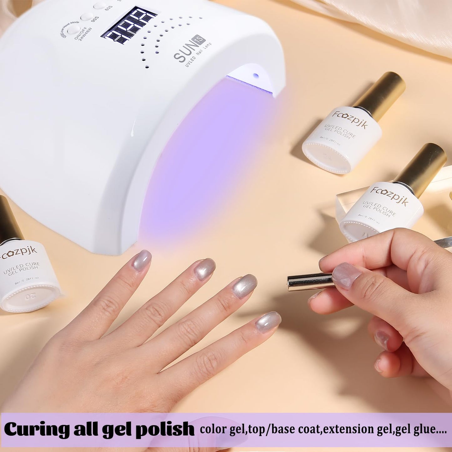 Fcozpjk UV LED Nail Lamp, 48W Nail Dryer for Gel Polish with 30 Beads 4 Timers Smart Sensor Fast Curing Home Manicure Professional Salon Nails Art Tools Supplies