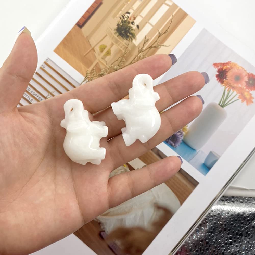 White Jade Elephant Gemstone Figurines Hand Carved Pocket Statue Healing Crystals Good Luck for Home Decor 1.5 inches